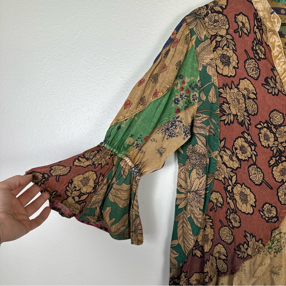 YOUNG THREADS Boho Flowy Hippie Patchwork Overdyed Large Babydoll Mini Dress - Picture 4 of 8